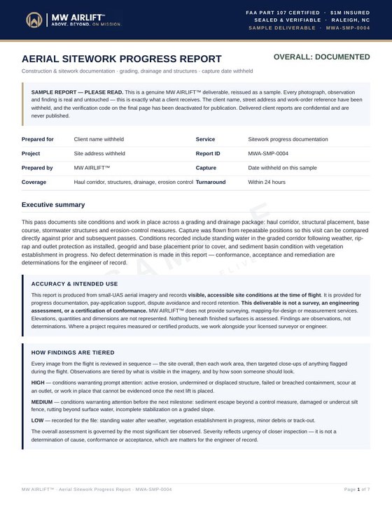 Sample sitework progress report &mdash; cover page