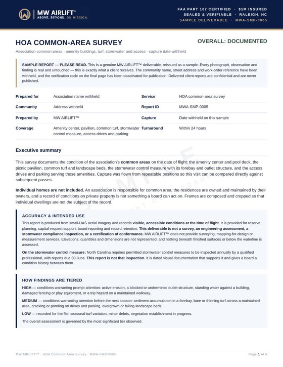 Sample HOA common-area survey &mdash; cover page